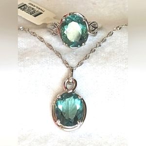NEW SET Necklace & Ring, Teal Fluorite, 925, Multiple Available.